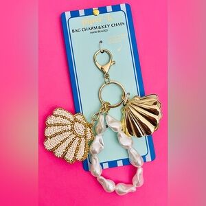 Piper K Gold and Pearl Shells Bag Charm Keychain Seashell Pearls